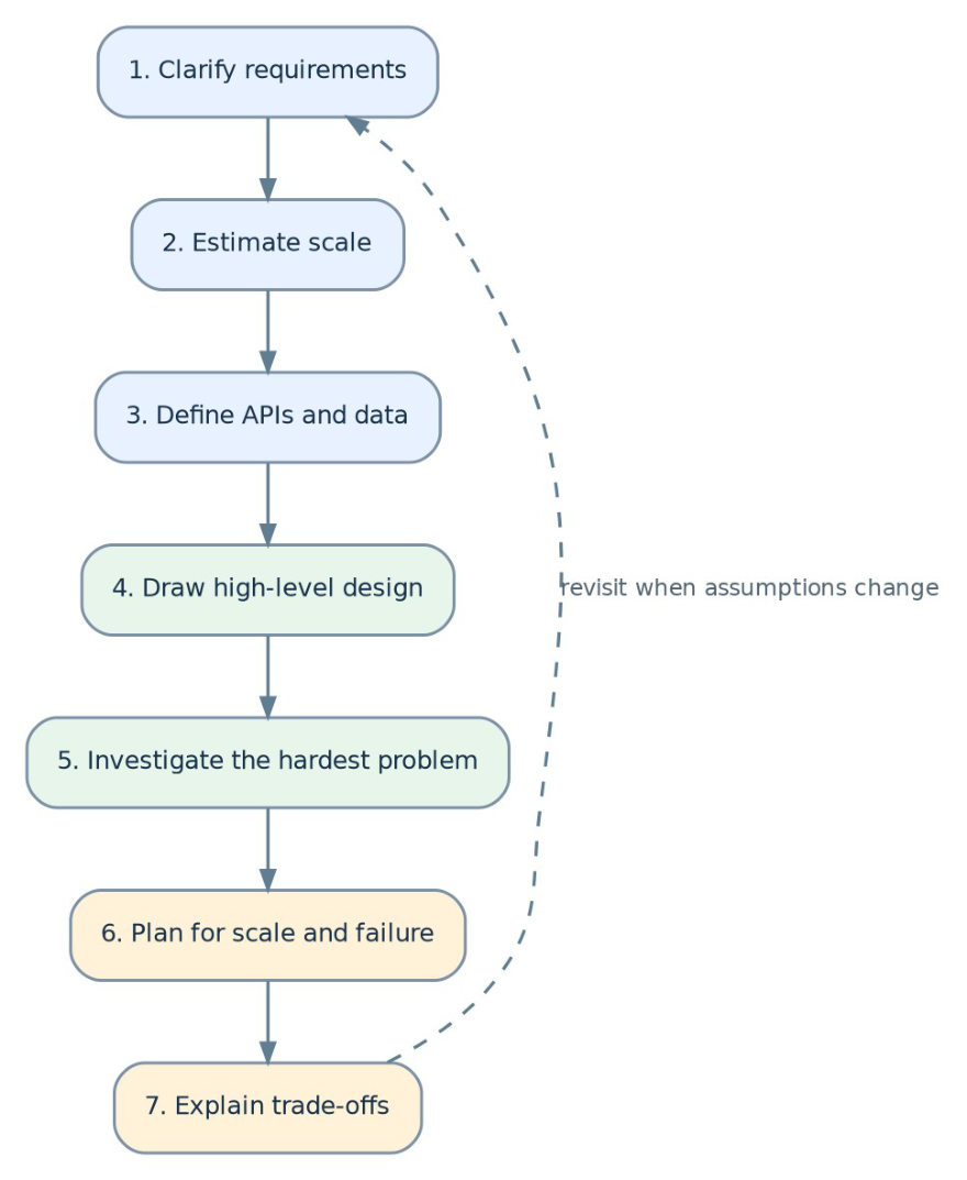 Figure 2: A repeatable design framework. The process can loop back when assumptions change.