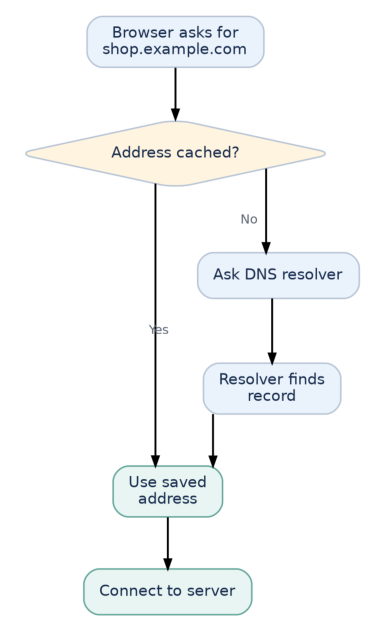 Figure 2: If a valid answer is cached, the browser may not need a new DNS lookup.