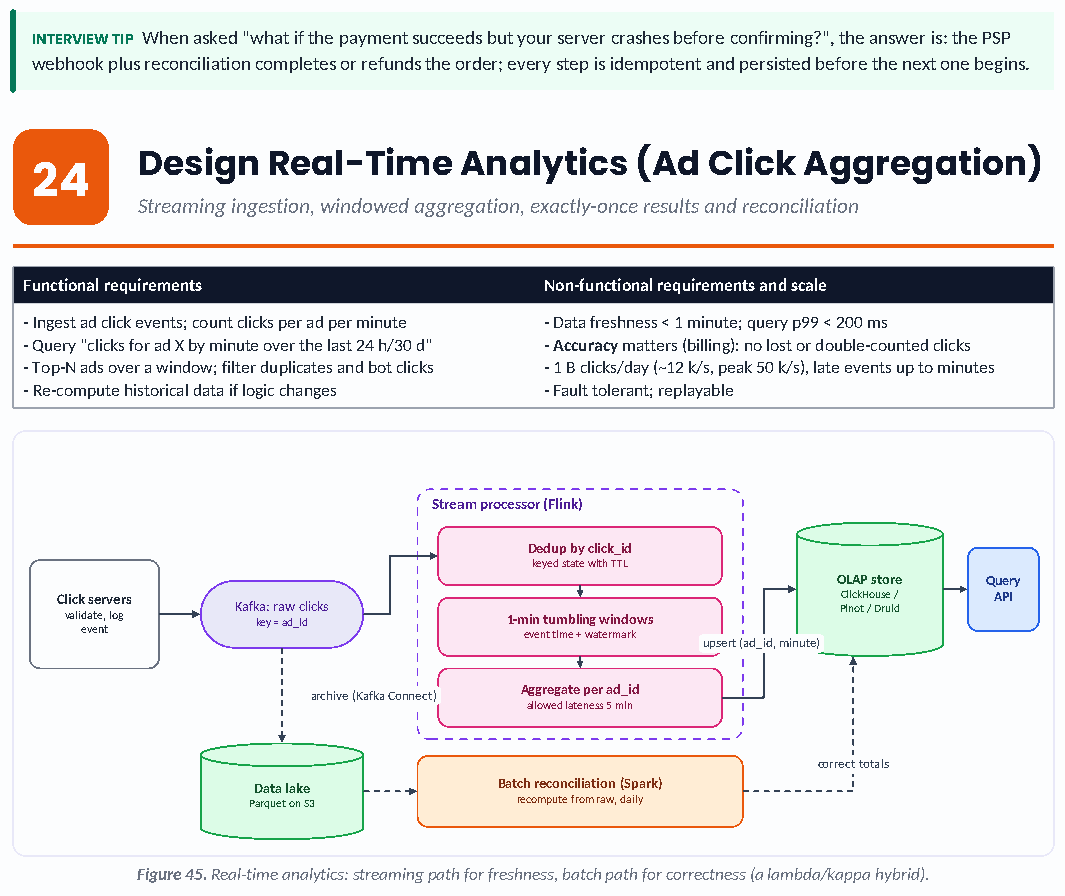 Figure 45: Real-time analytics: streaming path for freshness, batch path for correctness (a lambda/kappa hybrid).